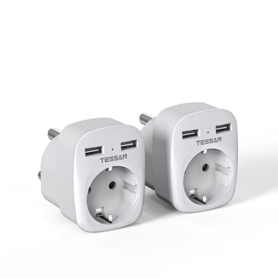 TESSAN 2 Pack Adapter südafrika mit USB, 3 in 1 Reiseadapter Südafrika, 1 Fach Steckdosenadapter mit 2 USB, 2500W Reisestecker Namibia, Adapter Typ M, Namibia, Lesotho