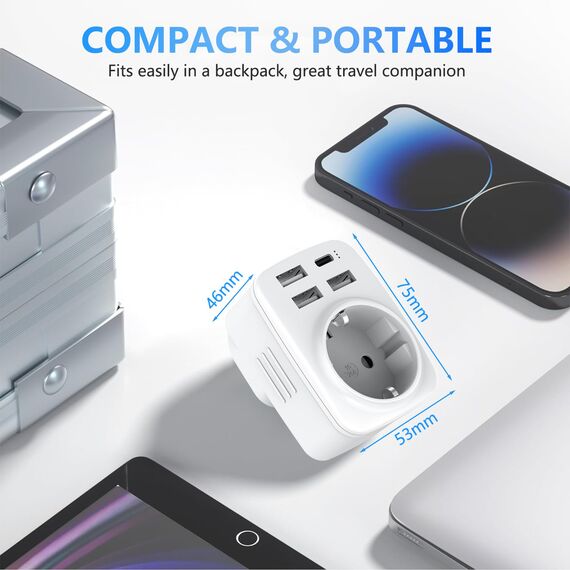 2 Stück USA Adapter Steckdose, 5-in-1 Reiseadapter USA Deutschland Stecker mit 1*USB-C, 3*USB-A(3.4A),1*AC, EU to US Adapter, Steckdosenadapter Typ B für EU zu Amerika/Kanada/Thailand/Mexiko