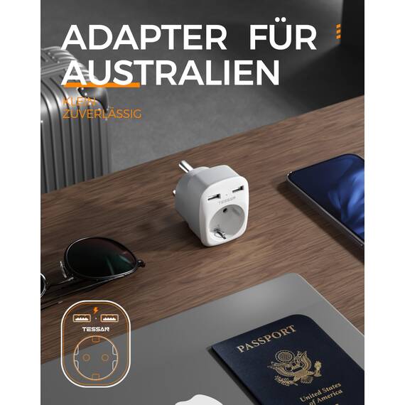 TESSAN 2 Pack Adapter südafrika mit USB, 3 in 1 Reiseadapter Südafrika, 1 Fach Steckdosenadapter mit 2 USB, 2500W Reisestecker Namibia, Adapter Typ M, Namibia, Lesotho