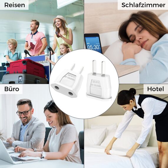 VIEVRE 8 Stück US Adapter, Reiseadapter USA, EU to US Adapter,Steckeradapter USA Deutschland, Deutschland auf US/China/Japan/Kanada/Mexiko Universaladapter für Geräte mit USA-Netzteil, Weiß