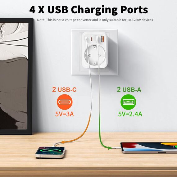 Oliveria Adapter Südafrika, 5 in 1 Reiseadapter Südafrika mit 1 AC & 2 USB-C & 2 USB-A(3.4A), 3-Polig Stecker für Südafrika, Lesotho, Mosambik, Namibia, Swasiland, Simbabwe - Reisestecker Typ M