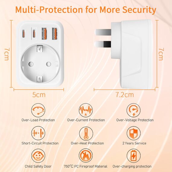 Oliveria Adapter Australien, 5 in 1 Reisead-Apter Australien mit 1 AC & 2 USB-C & 2 USB-A(3.4A), Ad-Apter China Neuseeland Deutschland Stecker, Ad-Apter Argentinien Fidschi, Reisestecker Typ I
