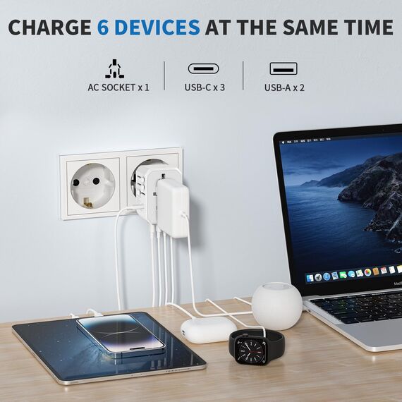 EPICKA Reiseadapter Weltweit, Universal Reisestecker Adapter 30W, Internationaler Steckdosenadapter mit 3 USB-C, 2 USB-A, Travel Adapter für Deutschland USA UK Japan Thailand Australien TA-105C Weiß