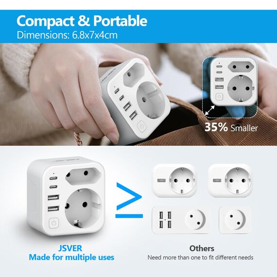 JSVER Reiseadapter UK Adapter 2 Fach England Deutschland Reisestecker Adapter mit 4 USB-Anschlüssen(2 C&2 A) Steckdosenadapter Typ G für England,Irland,Dubai,Malediven,HK,Singapur Stckdosen