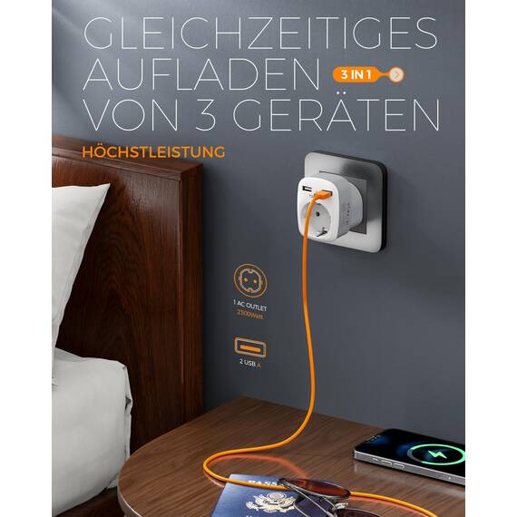 TESSAN 2 Pack Adapter südafrika mit USB, 3 in 1 Reiseadapter Südafrika, 1 Fach Steckdosenadapter mit 2 USB, 2500W Reisestecker Namibia, Adapter Typ M, Namibia, Lesotho