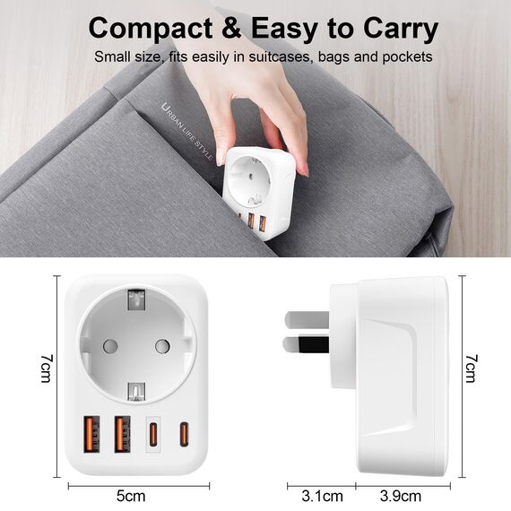Adapter Australien,5 in 1 Reiseadapter Australien mit 2*USB-C, 2*USB-A(3.4A) und 1*AC, Adapter China Deutschland Stecker, Steckdosenadapter Typ I für EU zu China/Argentinien/Neuseeland