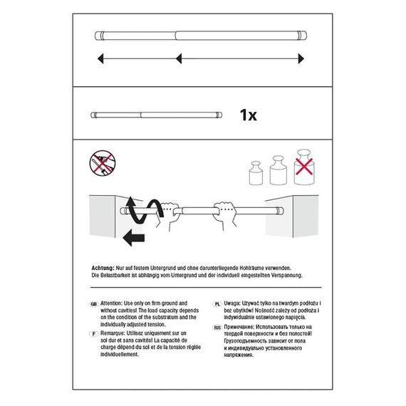 GARDINIA Spannstange, Metall-Stange, Ausziehbar, Gardinenstange ohne Bohren und Schrauben, Ø 23/26 mm, Länge 60-100 cm, Weiß
