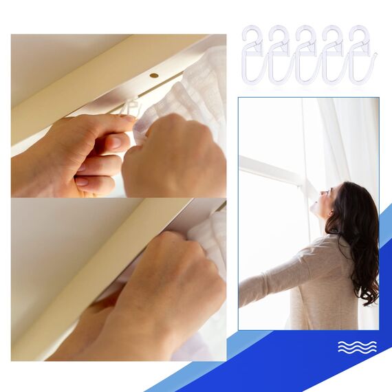 Redamancy Gardinenhaken, 120 Stück Universal Überklipshaken, Transparent Faltenlegehaken, mit 6mm Öse Gardinenhaken, für Vorhangstangen und Gardinenstangen