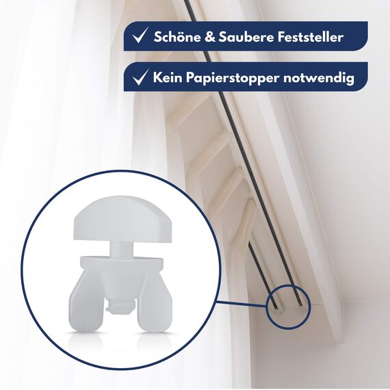 NEUFELD® 120 Gardinenröllchen für Innenlauf Schienen (inkl. 6 Feststeller) I Waschfeste Vorhangrollen I Gardinenhaken Gleiter [8mm Standardgröße] (120)