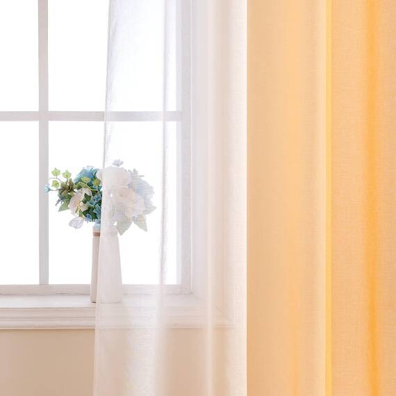MIULEE 2er Set Voile Vorhang Zweifarbiger Vorhang mit Ösen Transparente Gardine Ösenschal Fensterschal Lichtdurchlässig für Schlafzimmer, 140x145cm, Orange
