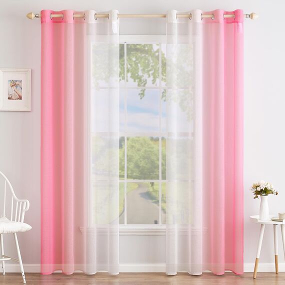 MIULEE 2er Set Voile Vorhang Zweifarbiger Vorhang mit Ösen Transparente Gardine Ösenschal Fensterschal Lichtdurchlässig für Schlafzimmer, 140x145cm, Rosa