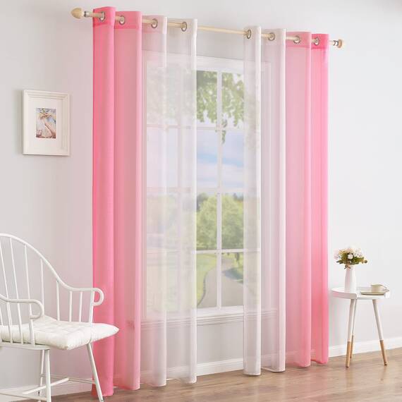 MIULEE 2er Set Voile Vorhang Zweifarbiger Vorhang mit Ösen Transparente Gardine Ösenschal Fensterschal Lichtdurchlässig für Schlafzimmer, 140x225cm, Rosa