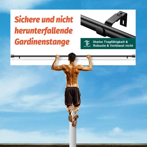 Schwarz Gardinenstange 76-228 cm, 25mm Vorhangstange Ausziehbar Curtain Rod Gardinenstangen für Fenster Outdoor (Schwarz Matt, 76 to 228 cm)