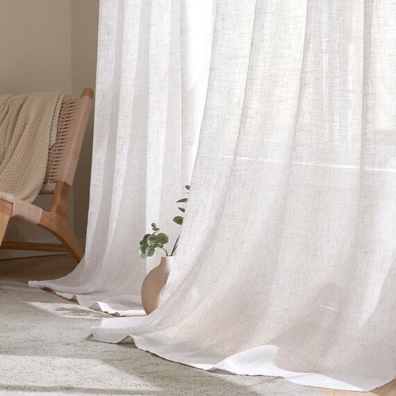 Woaboy Leinen Gardinen Weiß Vorhänge Wohnzimmer Halbtransparent mit Ösen Stores Gardine Leinenoptik Schlafzimmer Modern Ösenvorhang Schlaufengardinen 2er Set 140x225cm (BxH) Reines Weiß