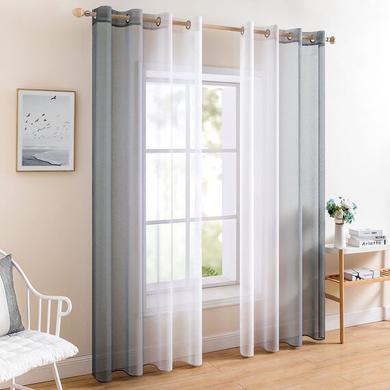 MIULEE 2er Set Voile Vorhang Zweifarbiger Vorhang mit Ösen Transparente Gardine Ösenschal Fensterschal Lichtdurchlässig für Schlafzimmer, 140x175cm, Grau