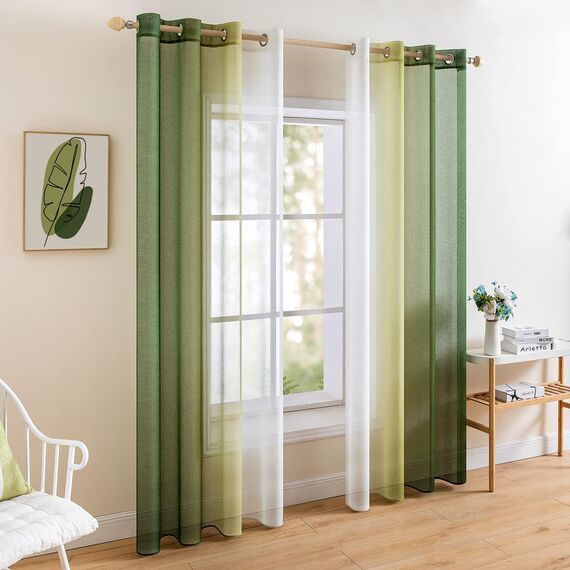 MIULEE 2er Set Voile Vorhang Zweifarbiger Vorhang mit Ösen Transparente Gardine Ösenschal Fensterschal Lichtdurchlässig für Schlafzimmer, 140x145cm, Olivergrün