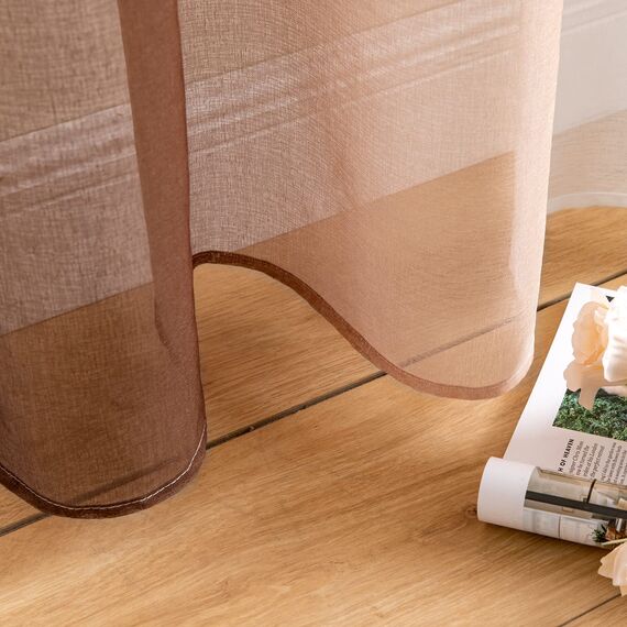 MIULEE 2er Set Voile Vorhang Zweifarbiger Vorhang mit Ösen Transparente Gardine Ösenschal Fensterschal Lichtdurchlässig für Schlafzimmer, 140x175cm, Hellkaffee