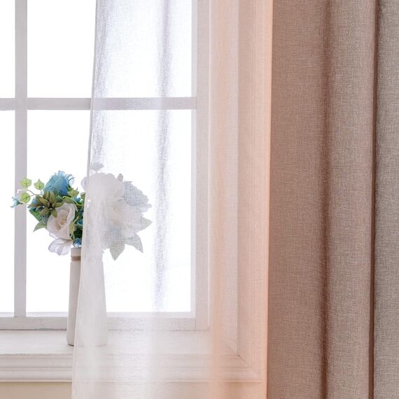 MIULEE 2er Set Voile Vorhang Zweifarbiger Vorhang mit Ösen Transparente Gardine Ösenschal Fensterschal Lichtdurchlässig für Schlafzimmer, 140x137cm, Hellkaffee