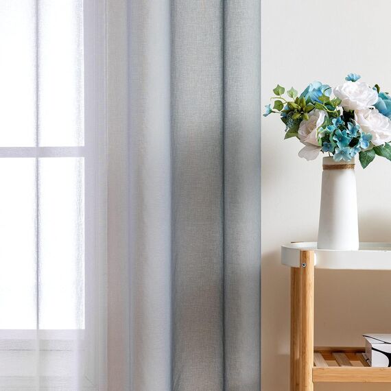 MIULEE 2er Set Voile Vorhang Zweifarbiger Vorhang mit Ösen Transparente Gardine Ösenschal Fensterschal Lichtdurchlässig für Schlafzimmer, 140x137cm, Grau