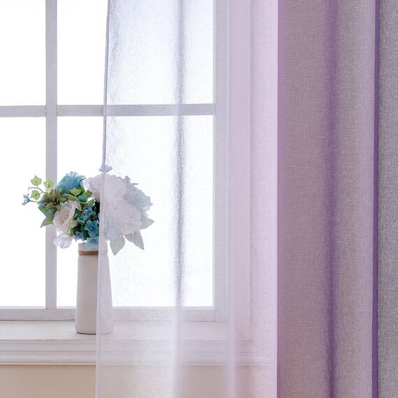MIULEE 2er Set Voile Vorhang Zweifarbiger Vorhang mit Ösen Transparente Gardine Ösenschal Fensterschal Lichtdurchlässig für Schlafzimmer, 140x175cm, Lila