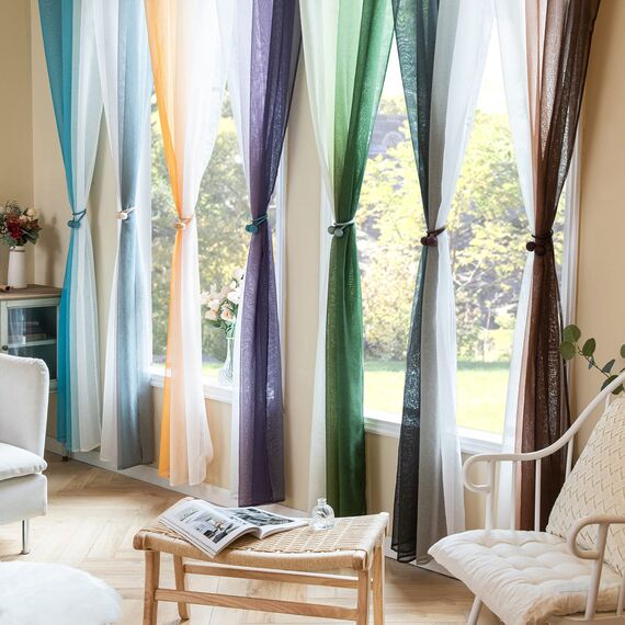 MIULEE 2er Set Voile Vorhang Zweifarbiger Vorhang mit Ösen Transparente Gardine Ösenschal Fensterschal Lichtdurchlässig für Schlafzimmer, 140x175cm, Hellkaffee
