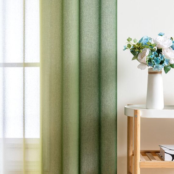 MIULEE 2er Set Voile Vorhang Zweifarbiger Vorhang mit Ösen Transparente Gardine Ösenschal Fensterschal Lichtdurchlässig für Schlafzimmer, 140x160cm, Olivergrün