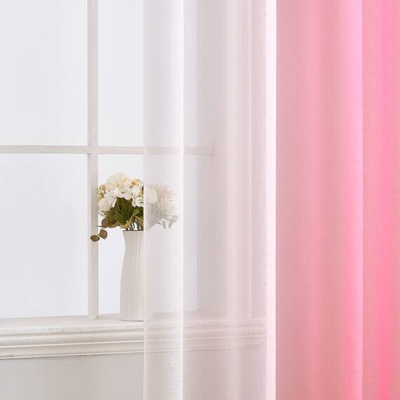 MIULEE 2er Set Voile Vorhang Zweifarbiger Vorhang mit Ösen Transparente Gardine Ösenschal Fensterschal Lichtdurchlässig für Schlafzimmer, 140x225cm, Rosa