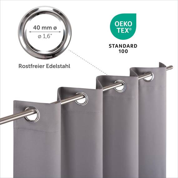 Blumtal Verdunklungsvorhänge 2er Set - Thermovorhang Hitzeschutz - Vorhang Blickdicht mit Ösen - Gardinenschals mit Schlaufen - Lärmschutzvorhang-Gardinen 175x140cm - Vorhänge Grau