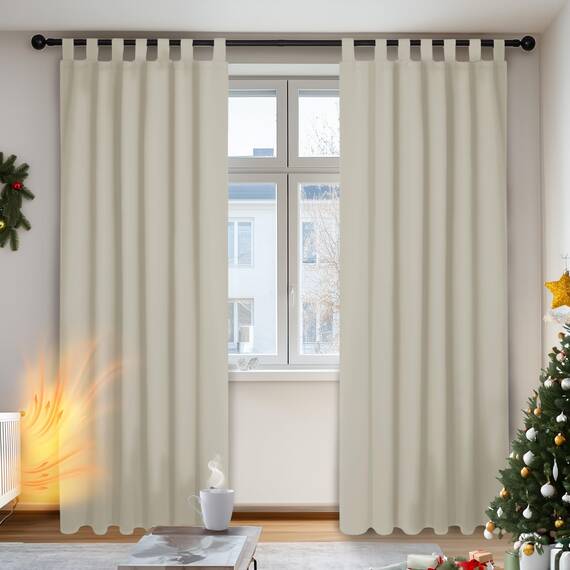 Deconovo Verdunkelungsvorhang Schlaufen Gardinen Wohnzimmer Vorhang Blickdicht Thermo gegen Kälte, 175x140 cm(HöhexBreite), Creme, 2er Set