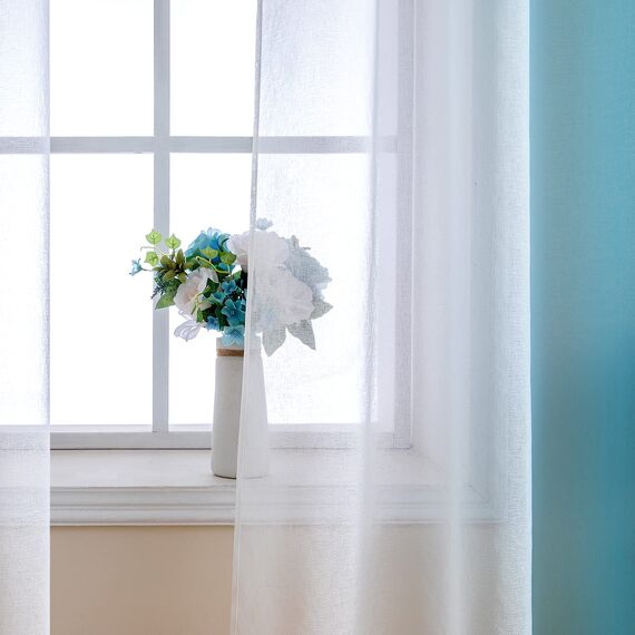 MIULEE 2er Set Voile Vorhang Zweifarbiger Vorhang mit Ösen Transparente Gardine Ösenschal Fensterschal Lichtdurchlässig für Schlafzimmer, 140x175cm, Wasserblau