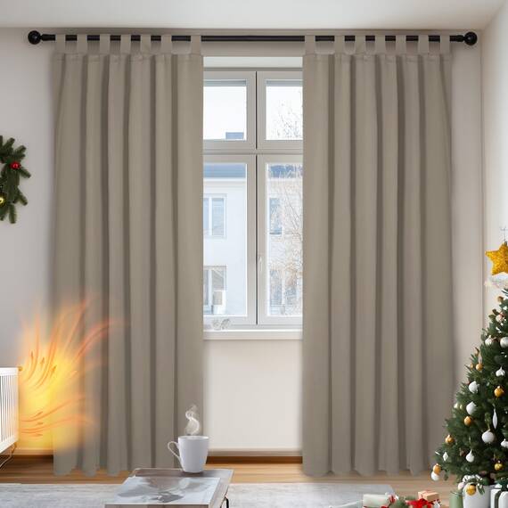 Deconovo Verdunkelungsvorhang Blickdicht Thermogardine Kälteschutz Schlaufen, 200x140 cm(HöhexBreite), Taupe, 2er Set
