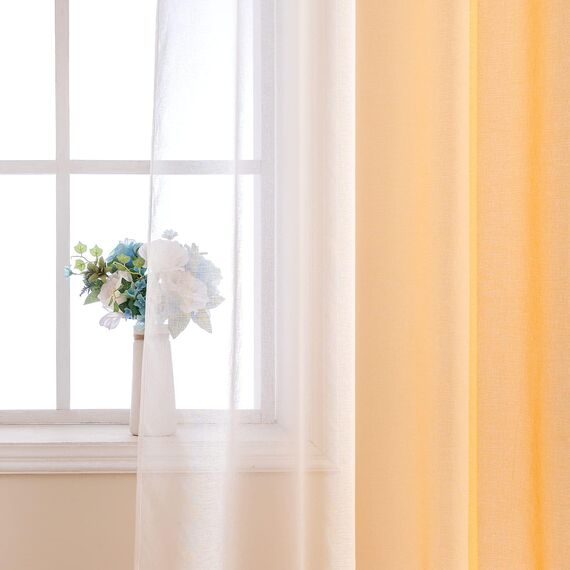MIULEE 2er Set Voile Vorhang Zweifarbiger Vorhang mit Ösen Transparente Gardine Ösenschal Fensterschal Lichtdurchlässig für Schlafzimmer, 140x175cm, Orange