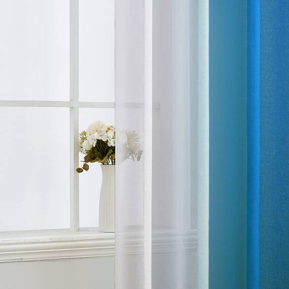 MIULEE 2er Set Voile Vorhang Zweifarbiger Vorhang mit Ösen Transparente Gardine Ösenschal Fensterschal Lichtdurchlässig für Schlafzimmer, 140x225cm, Dunkelblau