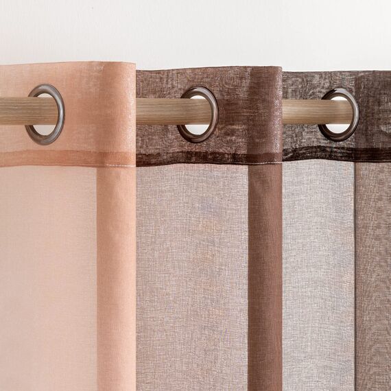 MIULEE 2er Set Voile Vorhang Zweifarbiger Vorhang mit Ösen Transparente Gardine Ösenschal Fensterschal Lichtdurchlässig für Schlafzimmer, 140x245cm, Hellkaffee