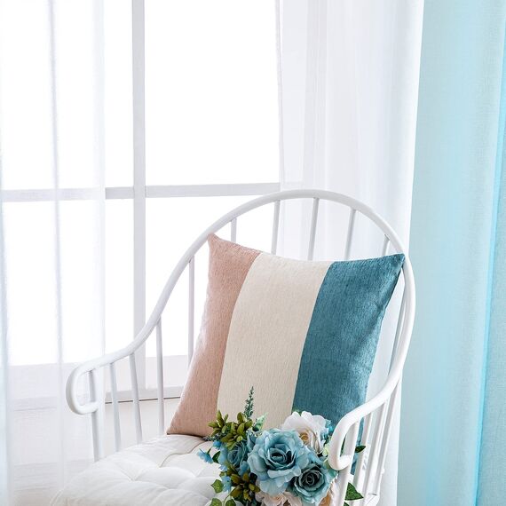 MIULEE 2er Set Voile Vorhang Zweifarbiger Vorhang mit Ösen Transparente Gardine Ösenschal Fensterschal Lichtdurchlässig für Schlafzimmer, 140x260cm, Wasserblau