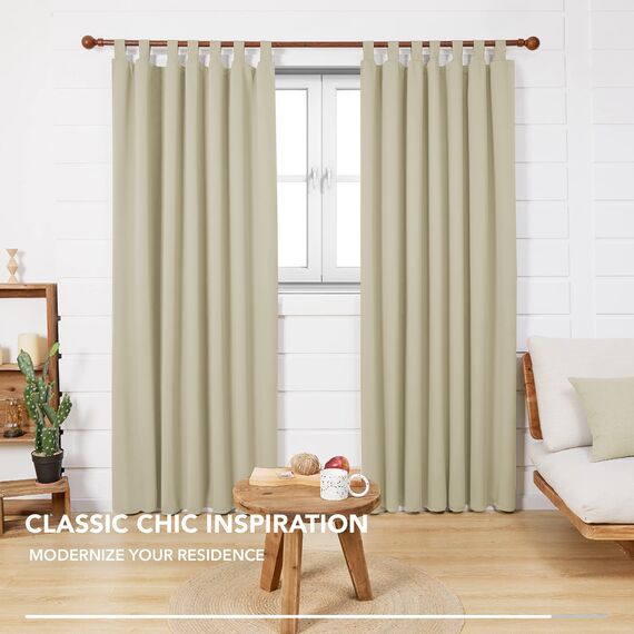 Deconovo Verdunkelungsvorhang Blickdicht Thermogardine Kälteschutz Schlaufen, 200x140 cm(HöhexBreite), Beige, 2er Set