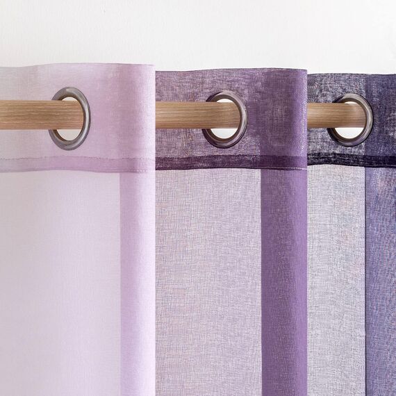 MIULEE 2er Set Voile Vorhang Zweifarbiger Vorhang mit Ösen Transparente Gardine Ösenschal Fensterschal Lichtdurchlässig für Schlafzimmer, 140x300cm, Lila