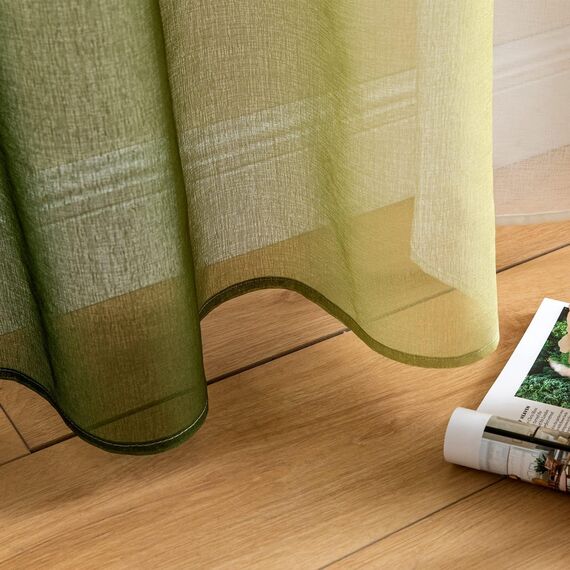 MIULEE 2er Set Voile Vorhang Zweifarbiger Vorhang mit Ösen Transparente Gardine Ösenschal Fensterschal Lichtdurchlässig für Schlafzimmer, 140x300cm, Olivergrün