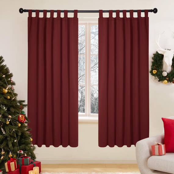 Deconovo Verdunkelungsvorhang Schlaufen Gardinen Warm Schlafzimmer Gardinen Blickdicht Vorhänge Fensterdeko, 175x140 cm(HöhexBreite), Rot, 2er Set
