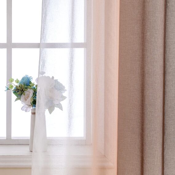 MIULEE 2er Set Voile Vorhang Zweifarbiger Vorhang mit Ösen Transparente Gardine Ösenschal Fensterschal Lichtdurchlässig für Schlafzimmer, 140x245cm, Hellkaffee