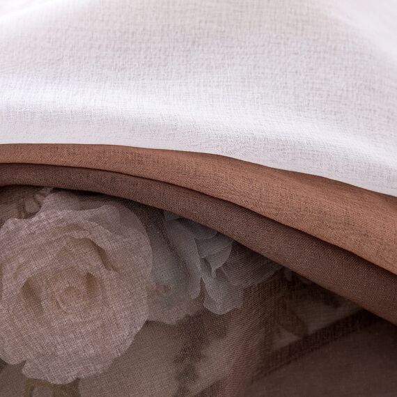 MIULEE 2er Set Voile Vorhang Zweifarbiger Vorhang mit Ösen Transparente Gardine Ösenschal Fensterschal Lichtdurchlässig für Schlafzimmer, 140x245cm, Hellkaffee