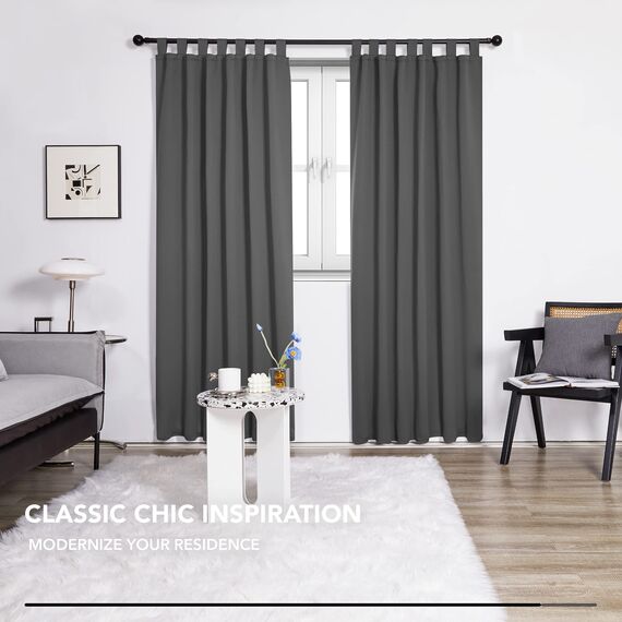 Deconovo Wärmeisolierende Vorhänge mit Schlaufen, dunkelgrau, Verdunkelungsvorhänge mit Hitzeschutzstoff, für Schlafzimmer, 140 x 220 cm (B x H), 2 Stück