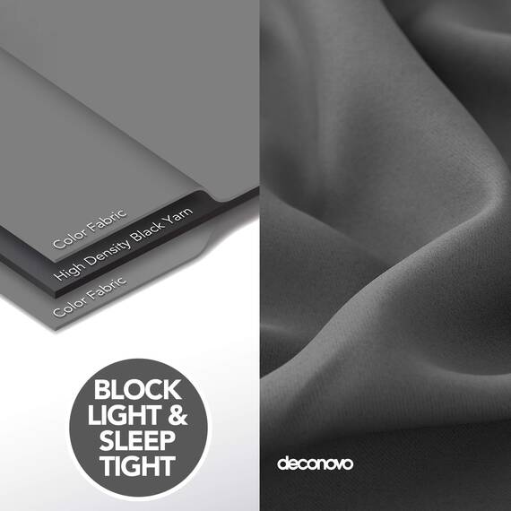 Deconovo Verdunkelungsgardinen Schlaufenschal Thermo Gardinen, 200x140 cm(HöhexBreite), Dunkelgrau, 2er Set