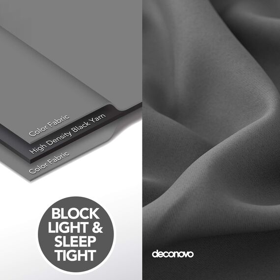 Deconovo Vorhang Verdunkelung Thermo Vorhänge Lärmschutz mit Schlaufen, 210x140 cm(HöhexBreite), Dunkelgrau, 2er Set