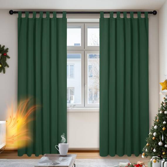 Deconovo Gardinen Wohnzimmer Blickdichte Gardinen Lärmschutzvorhang Schlaufen Dicke Thermovorhang Kälteschut Hitzeschutz, 220x140 cm(HöhexBreite), Waldgrün, 2er Set