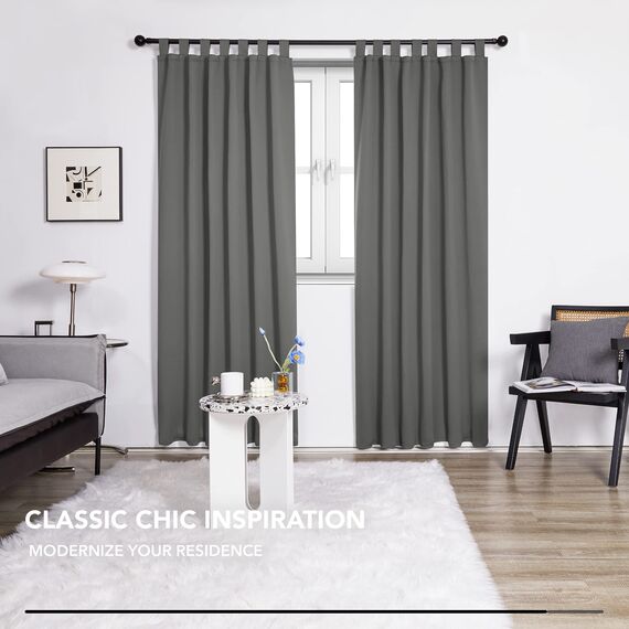 Deconovo Vorhänge Blickdicht Schlaufen Thermovorhang Vorhang Verdunkelung Gardinen Wohnzimmer Kälteschutz, 245x140 cm(HöhexBreite), Hellgrau, 2er Set