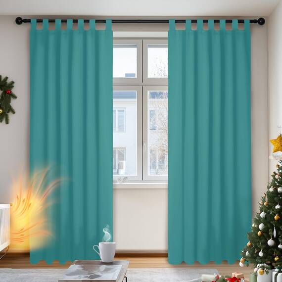 Deconovo Verdunkelungsvorhang Schlaufen Gardinen Blickdicht Thermovorhang Kälteschutz Wohnzimmer Schlaufenschal, 245x140 cm(HöhexBreite), Türkis, 2er Set