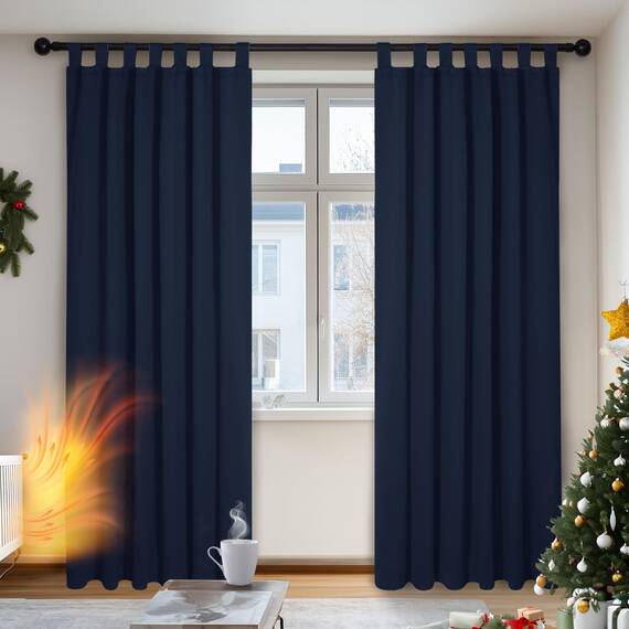 Deconovo Verdunkelungsvorhang Blickdicht Thermogardine Kälteschutz Schlaufen, 200x140 cm(HöhexBreite), Dunkelblau, 2er Set