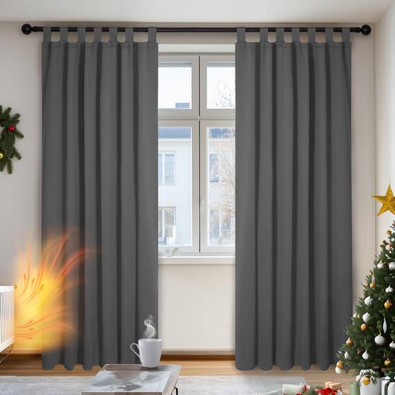 Deconovo Verdunkelungsgardinen Schlaufenschal Thermo Gardinen, 200x140 cm(HöhexBreite), Dunkelgrau, 2er Set