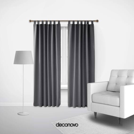 Deconovo Verdunkelungsgardinen Schlaufenschal Thermo Gardinen, 200x140 cm(HöhexBreite), Dunkelgrau, 2er Set